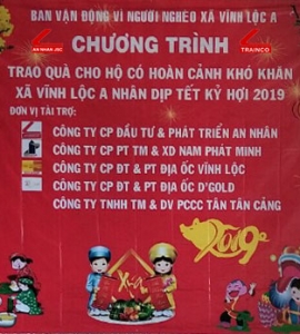 TRAINCO CÙNG CHƯƠNG TRÌNH TRAO QUÀ CHO HỘ CÓ HOÀN CẢNH KHÓ KHĂN XÃ VĨNH LỘC A NHÂN DỊP TẾT 2019